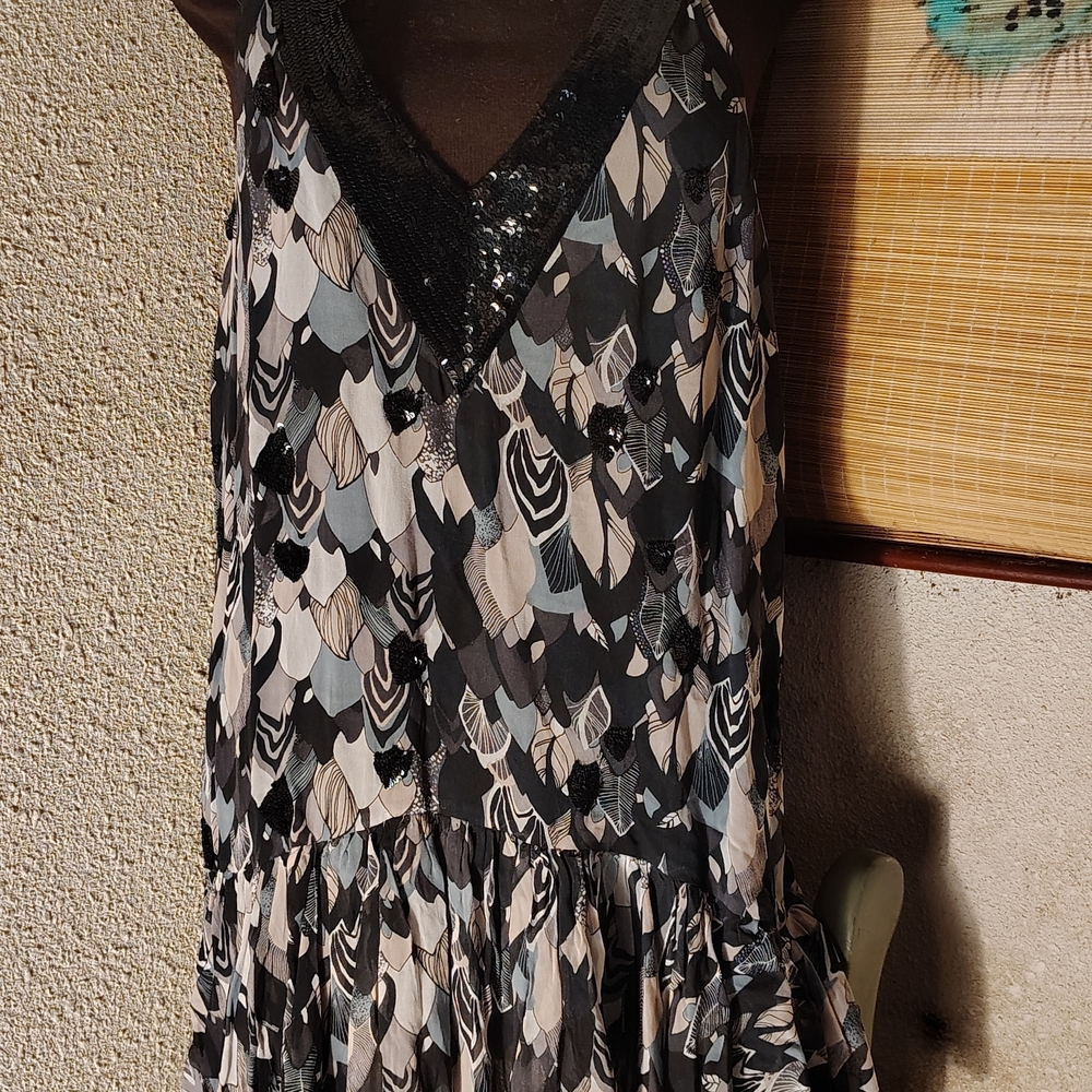 FLAPPER'ESQU French Connection Multicolor Sequined Drop Waist Dress Nwot